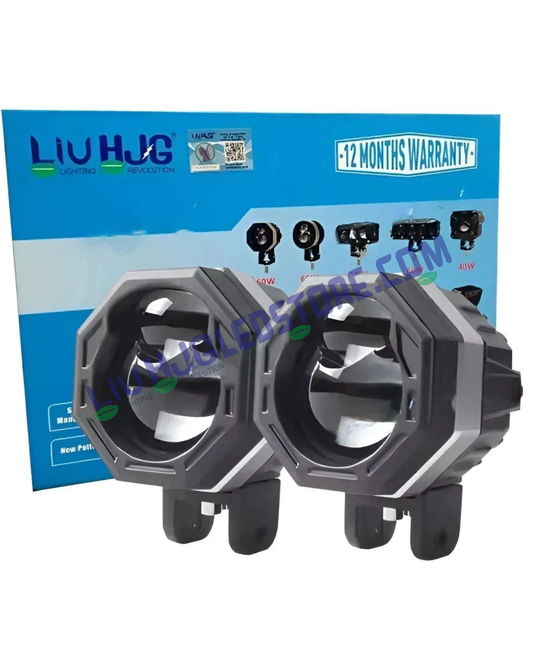 HJG 125 Dual Lens 120W Hexagon Fog Light (New Model) – White/Yellow Dual Beam with Power Adapter for Cars & Bikes (Set of 2)