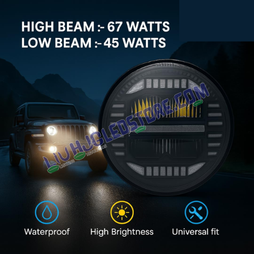 HJG 7-Inch Minus Style LED Headlight – White Multi-Color 75–120W with CREE/Osram Chip, Compatible with Royal Enfield, Jeep, Thar & Gypsy