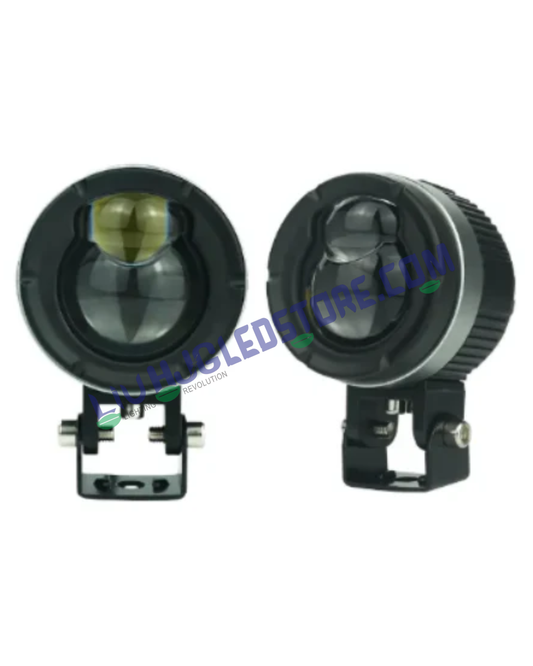 HJG P49 Dual Lens 120W LED Fog Light with Power Adapter – Ultra Wide White/Yellow Beam (60W Each) Universal for Cars & Bikes