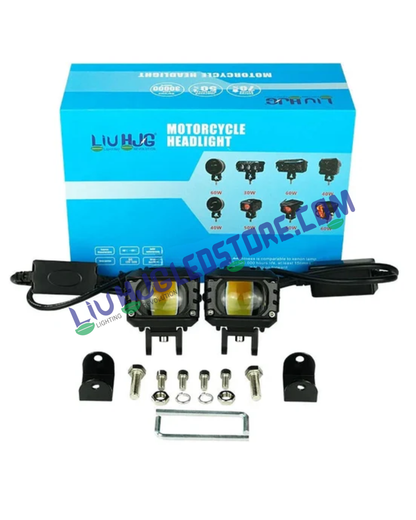 HJG M1 LED Projector Fog Lights 120W (Pair) with Red DRL & White/Yellow/Warm White Modes, Ultra-Wide Dual Beam Driving Lights (3000K–6500K) Universal for Cars & Bikes