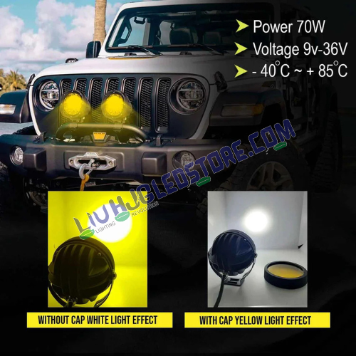 HJG 7 LED 140W Fog Light Set | High-Power White Beam with Yellow Covers, Auxiliary Lamps, Wiring Harness Kit for Bikes & Cars (Pack of 2)