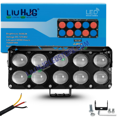 LIU HJG 10 Lens Cube 54W LED Fog Light with Red Blue Flash Mode Multi Color Projector Auxiliary Lamp for Bikes Motorcycles and Cars Single Piece