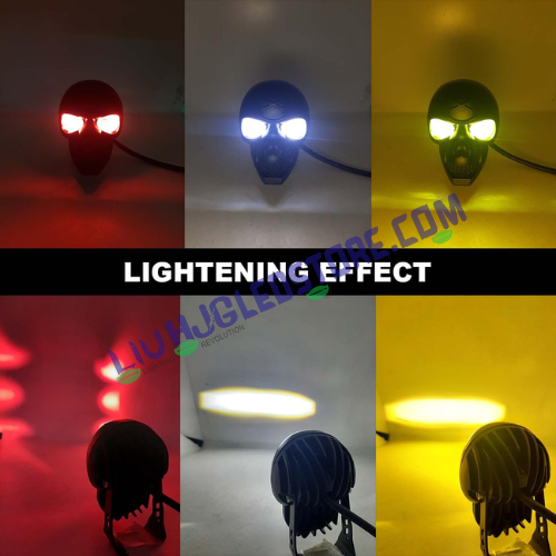 HJG Skull Red Eye 60W Fog Light (Single Unit) – Multi-Color LED (White/Yellow/Warm White) for Bikes & Cars