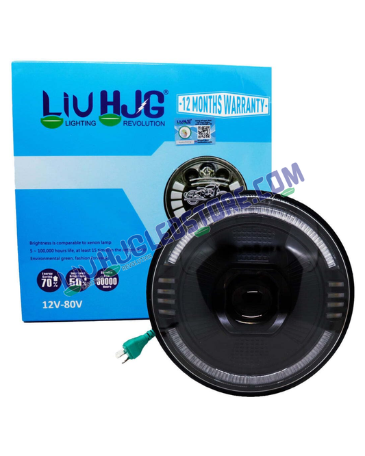HJG 7-Inch Ring Projector LED Headlight C-216 90W with Dual Color DRL (White/Yellow) | CREE/Osram Ultra Wide Beam for Royal Enfield, Jeep, Thar & Gypsy