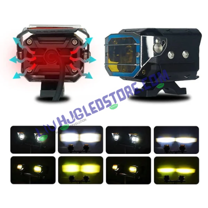 HJG Transformer 2 LED Projector Fog Lights 140W with Sliding Yellow Filter Cap, Dual Color White/Yellow Beam, Universal Fit (Set of 2)