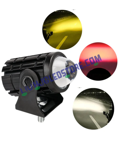 HJG Mini Devil LED Spot Fog Light with Red DRL – White & Yellow Beam, 20W Driving Spotlight for Cars & Motorcycles (Pack of 1)