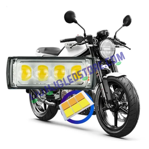 HJG 4 LED Light Bar Fog Light with Red & Blue Strobe Flash – High Power Auxiliary Light for Bikes & Cars (White/Yellow, Single Unit)
