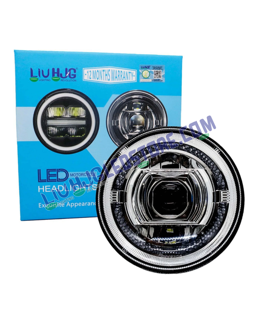 HJG 7-Inch 90W Ultra-Wide Projector LED Headlight C-256 – White/Yellow Multi-Color with CREE/Osram Chip, Compatible with Royal Enfield, Jeep, Thar & Gypsy