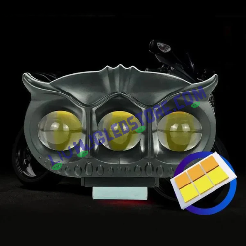 HJG Owl Style Dual-Color Mini LED Fog Light & Headlight for Motorcycles – High-Performance Auxiliary Spot Light