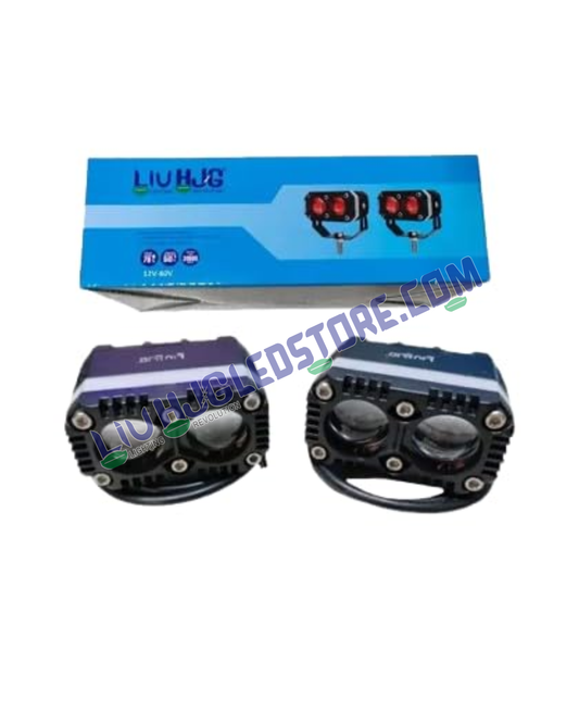 HJG Dual Lens LED Fog Light Bar with Red Ring DRL – White & Yellow Multi-Mode Mini Drive Lights (Pack of 2)