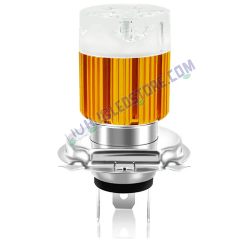 Universal H4 LED Headlight Bulb for Bike & Car – White High/Low Beam with Multicolor LED Ring (Upper Multicolor / Dipper White)
