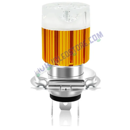 Universal H4 LED Headlight Bulb for Bike & Car – White High/Low Beam with Multicolor LED Ring (Upper Multicolor / Dipper White)