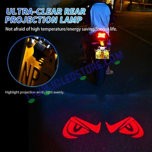 HJG Devil Eye License Plate Shadow Projector Light – Ground Projection in Red/Blue/White/Purple for Bikes, Cars & SUVs (Universal Fit)
