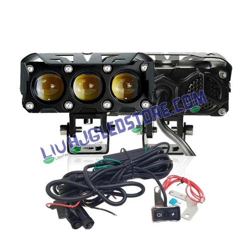 HJG Future Eyes 3-Lens 120W LED Projector Fog Lights with Wiring Harness | White & Yellow Dual-Color Beam, Ultra-Wide Spot/Flood Output | Adjustable Brackets | Universal for Cars, Bikes, SUVs & 4x4