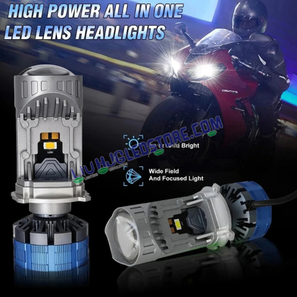 HJG Y6 H4 250W LED Projector Headlight Bulbs | 85–125W × 2, Up to 25,000LM, 6500K White Hi/Lo Beam | CSP LED Chips, 12,000RPM Cooling Fan, IP68 | H4 Plug & Play | 12–80V DC | Pack of 2