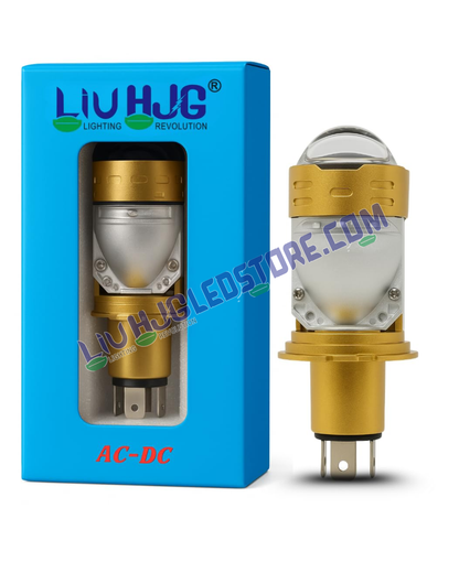 HJG H4 Dual Projector LED Headlight Bulb 50W | 5000LM Hi/Lo Beam, White Light, Mini Projector with Cooling Fan, (Single Unit)White Light for Bikes & Cars (12V/24V)