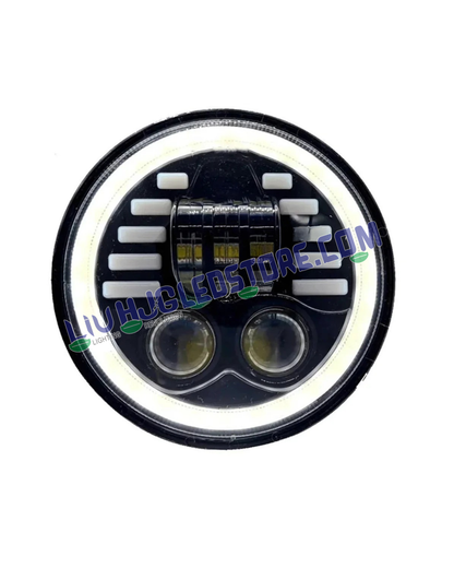 HJG 5.75-Inch Round LED Headlight with Running Indicator DRL | 75W High/Low Beam, 6500K White Light & White/Yellow Angel Eye | H4 Plug & Play | 12–80V DC | Harley Davidson, Jeep & Bajaj Avenger