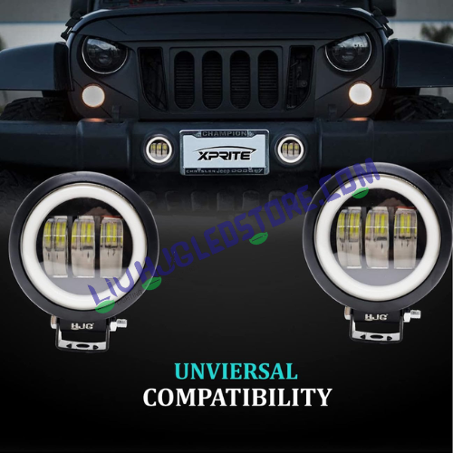 HJG 3 LED Harley Style Round Fog Light with Blue DRL – 60W Universal Auxiliary Light for Bikes & Cars