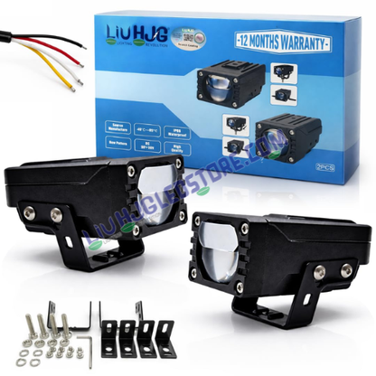LIU HJG HS99 120W Dual Lens LED Fog Lights with Hi Lo White Beam Red Devil DRL and Multi Modes for Bikes Motorcycles and Cars Set of 2
