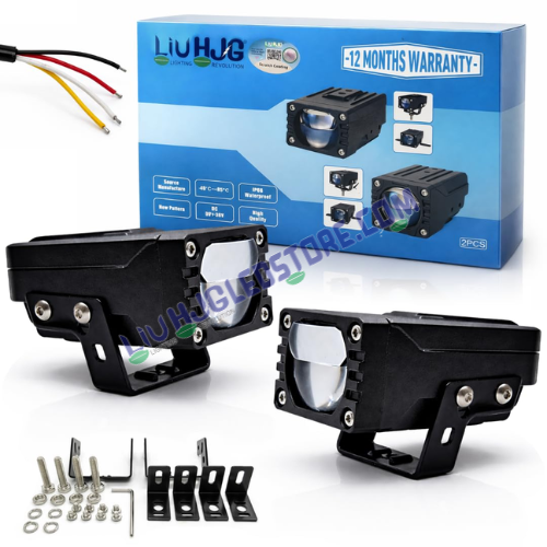 HJG HS104 120W Dual Lens Fog Lights | Projector Wide Beam Hi Lo White Yellow with Red DRL for Bikes, Cars (Set of 2)