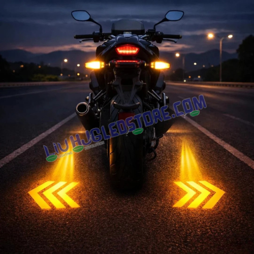 HJG RGB Arrow Magnetic Motorcycle Indicators | Waterproof LED Turn Signal Lights with Yellow & Color-Changing RGB Modes | Ground Shadow Arrow Projection | Universal Bike Indicators | Pack of 2