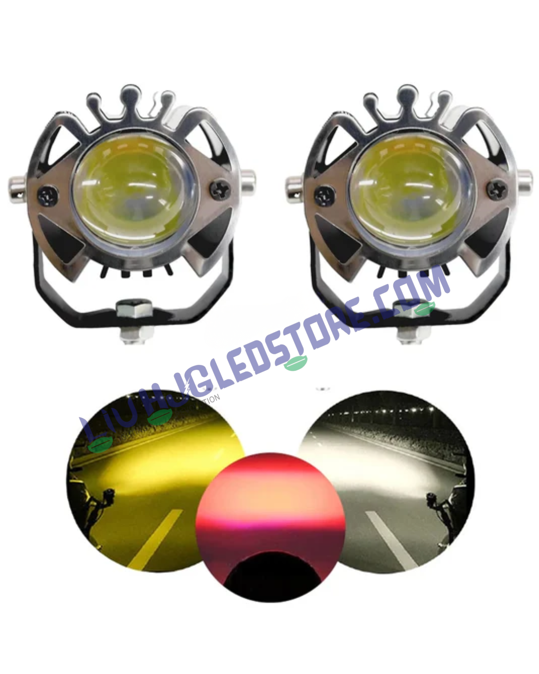 HJG Original G16 Mini Drive LED Fog Lights – 30W Dual Color (White/Yellow) with Red DRL, 7500LM High/Low Beam Spotlight for Bikes & Cars (Pack of 2)