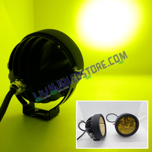 HJG 6 LED 120W Round CREE Fog Light with Yellow Cover – High Power LED Fog Lamps for Bikes, Cars & SUVs (Set of 2 with Wiring Harness Kit)
