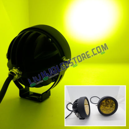 HJG 6 LED 120W Round CREE Fog Light with Yellow Cover – High Power LED Fog Lamps for Bikes, Cars & SUVs (Set of 2 with Wiring Harness Kit)