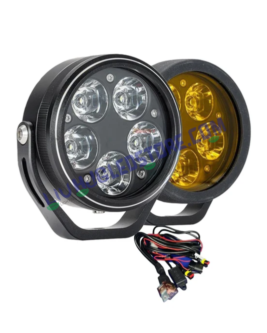 HJG 5 LED 100W Round CREE Fog Light Set with Yellow Cover & Wiring Kit – High-Performance LED Fog Lamps for Bikes, Cars & SUVs (Pack of 2)