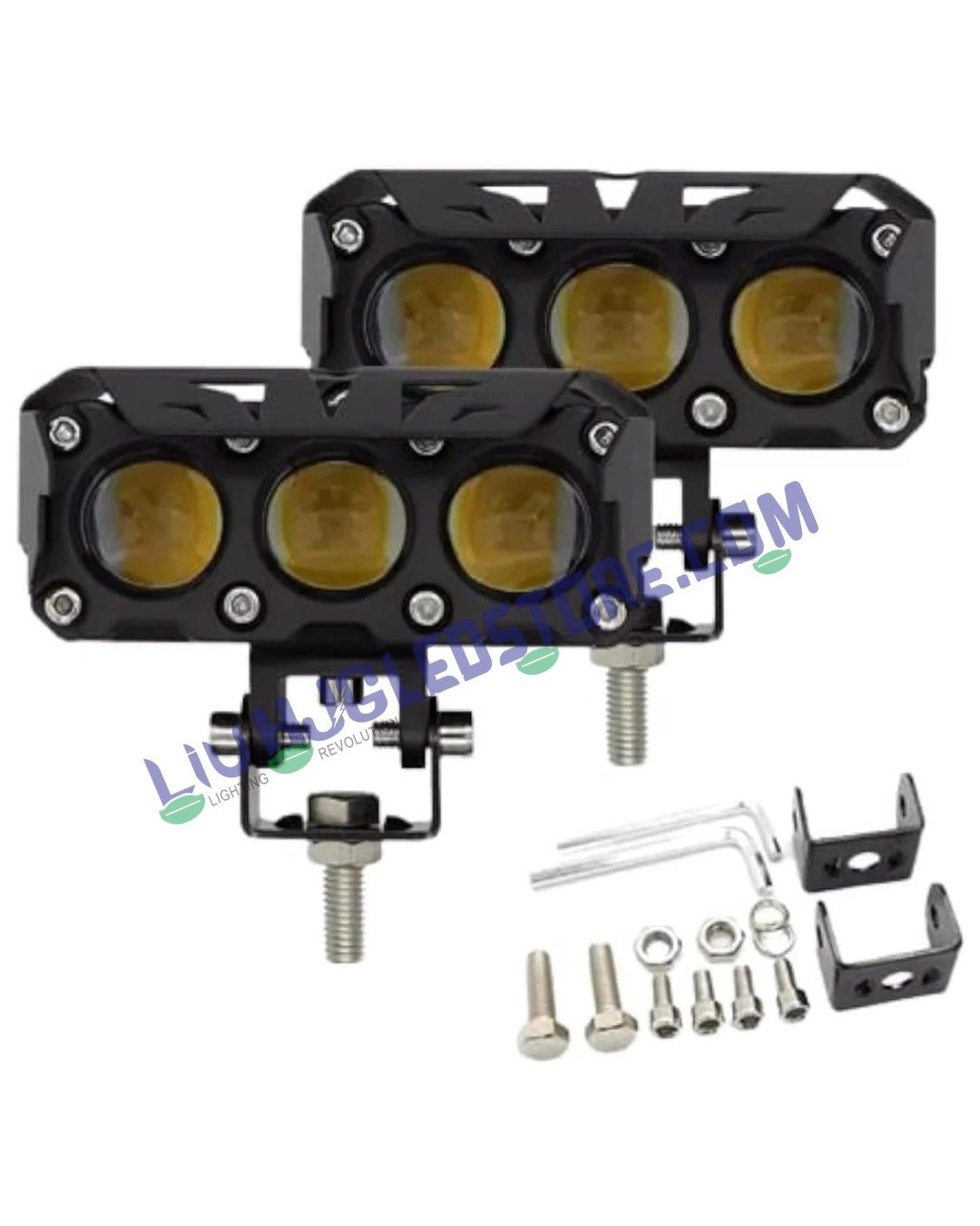HJG Future Eyes 3 Round LED Fog Lights 120W (Dual Color White & Yellow) – 60W Each, Pack of 2
