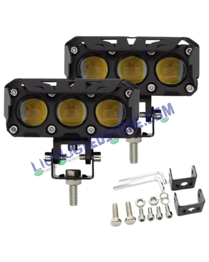 HJG Future Eyes 3 Round LED Fog Lights 120W (Dual Color White & Yellow) – 60W Each, Pack of 2
