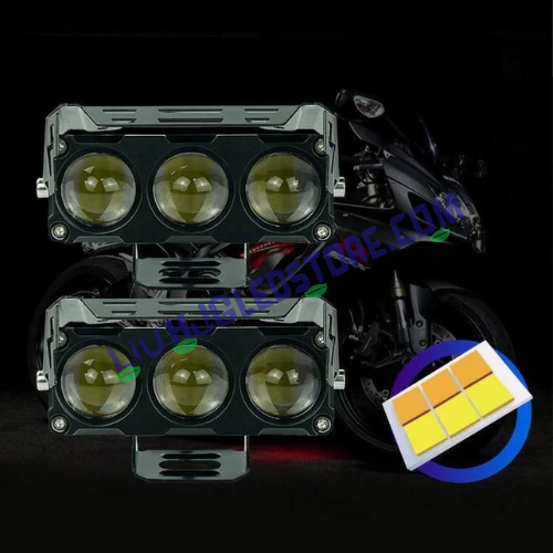 HJG Future Eyes 3 Lens 90W Fog Lights (Set of 2) – Triple Lens MEGA DRIVE LED Auxiliary Lights for Bikes & Cars