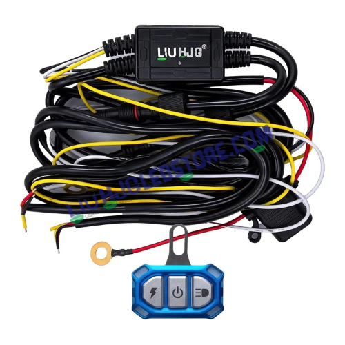 HJG Wireless Bluetooth Fog Light Wiring Harness | 200W Dual-Color 3-Wire Control Kit with 3-Button Smart Remote | High-Power Relay & Waterproof Plug-and-Play Connectors | For Bikes, Cars, SUVs & ATVs