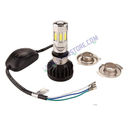HJG Y6 Slim H4 LED Projector Bulb with Built-in Lens & Cooling Fan, 50W Mini Headlight Conversion Kit, 5000LM Hi/Lo Beam for Motorcycles (12V/24V, White, Pack of 1)