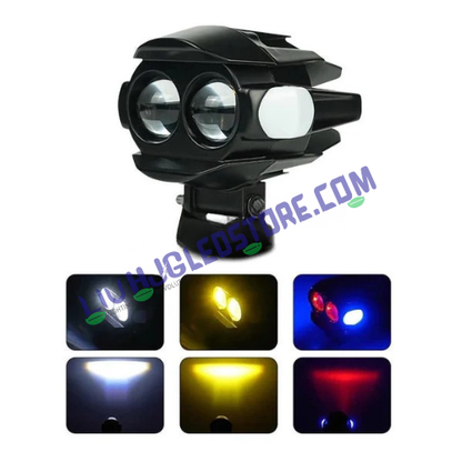 HJG Alien Dual Lens Projector Fog Light with Red Devil & Side Blue DRL – 24W LED Auxiliary Light (White/Yellow Beam), Pack of 1