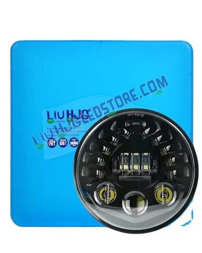HJG 7-Inch 90W Round LED Headlight 231047 | White and Amber Dual Halo DRL | H4 3-Pin | Royal Enfield, Thar, Jeep and Harley Davidson