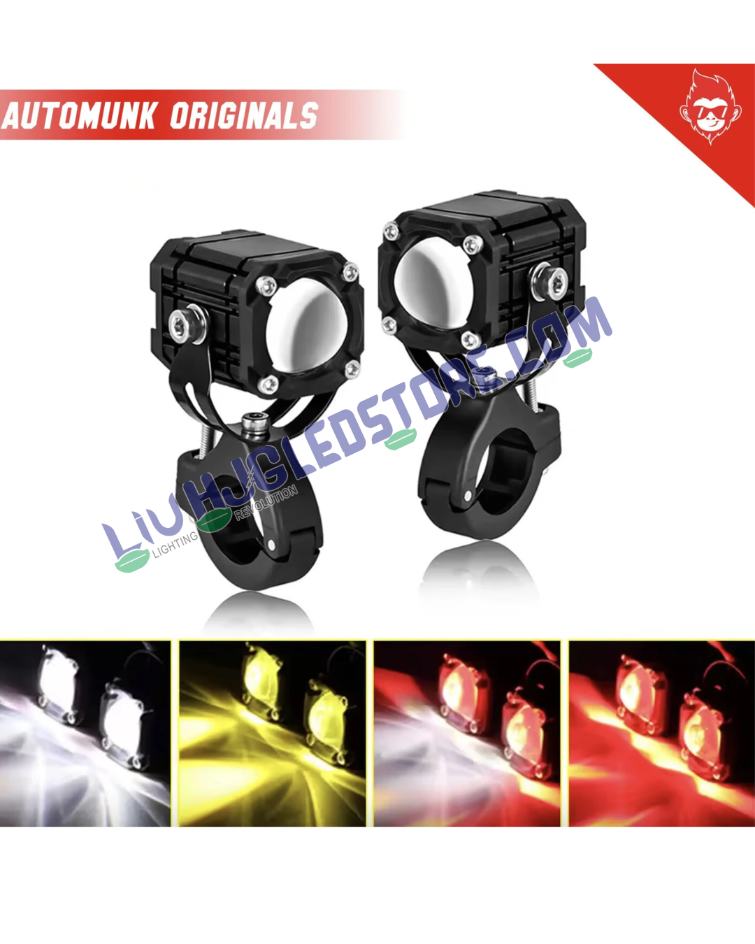 HJG CO-2 V4 Mini Drive 60W LED Light Kit with Wiring Harness – Red Devil Eye, Triple Color (Red/Yellow/White), Universal for Bikes & Cars