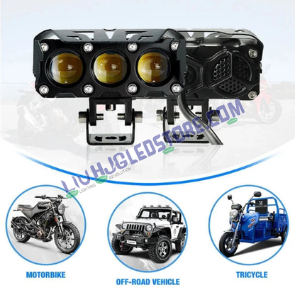 HJG Future Eyes 3-Lens 120W Projector Fog Light Kit | Dual Color White/Yellow, 12000LM, Multi-Mode LED Auxiliary Lights with Wiring Harness for Cars & Bikes