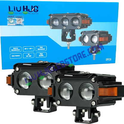HJG Hazard Series S60 Dual Lens 80W LED Fog Lights with Red & Amber DRL – White/Yellow Beam (Set of 2)