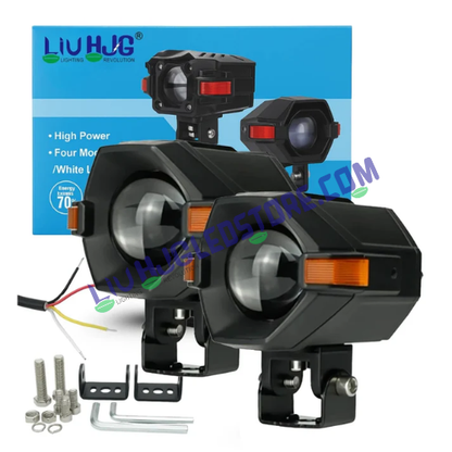HJG NightBreaker P97 100W Dual Projector Fog Lights | Set of 2 | 50W Each | 15000 Lumens | White, Yellow | Red DRL and Amber Hazard | 9V-32V DC