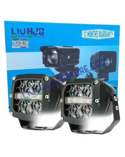 HJG Honeycomb Minus 120W LED Fog Light (New Model) – Cool White Beam with Amber DRL for Cars, Bikes & SUVs (Set of 2)