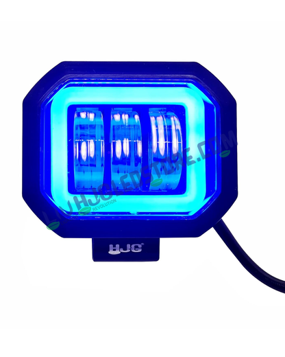 HJG Harley Square 3 LED Fog Light 60W with Blue DRL – Waterproof Auxiliary Light for Bikes & Cars