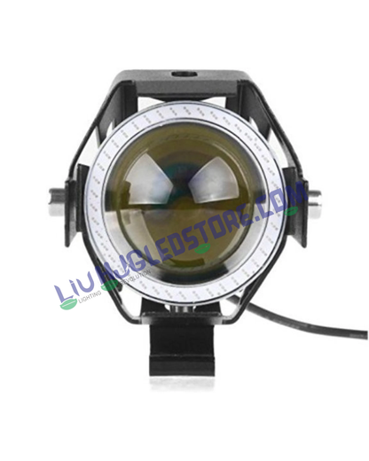 HJG Projector LED Fog Light with Blue Angel Eyes DRL – Universal Bike Headlamp (Single Piece)
