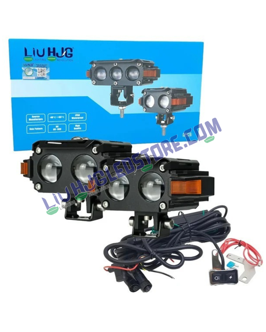 HJG Hazard Series 2 Lens 80W LED Fog Light with DRL & Wiring Kit – Dual Color White/Yellow Projector Fog Lamps for Cars & Bikes
