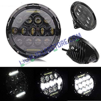 HJG 7-Inch 75W LED Headlight Model 231042-2 | Dual Colour White and Yellow Halo DRL | Turn Signal | H4 | 12V-80V | Royal Enfield and Thar