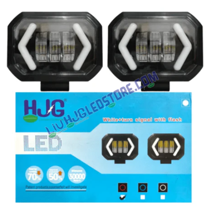 HJG Arrow DRL 4 Lens 120W Square Fog Lights | Dual Color White Yellow LED with Covers for Bikes, Motorcycles, Cars (Set of 2)