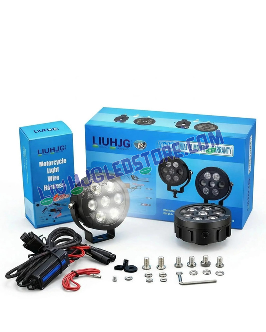 HJG HP111 140W 7-LED Tri-Color Projector Fog Lights | 3 Lens Projector + 4 CREE LEDs | Spot & Flood Beam with DRL & Rotary Dimmer Harness | 9–32V DC for Bike, SUV & 4x4