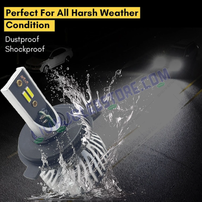 HJG M2 Mini H4 30W Dual Color LED Headlight Bulb – 4500LM White High & Yellow Low Beam with Cooling Fan (12V/24V, Single Piece)