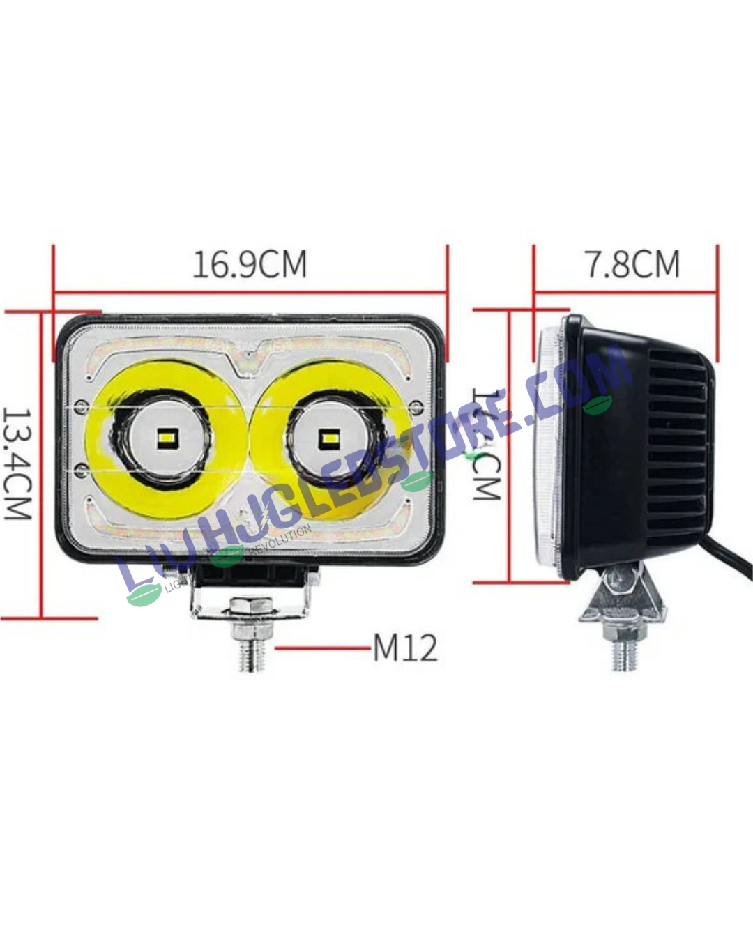 HJG W09 5x7 Inch Classic Square LED Fog Light – 51W Dual Color (White/Yellow) with White & Amber DRL, Wide Beam for Cars & Bikes