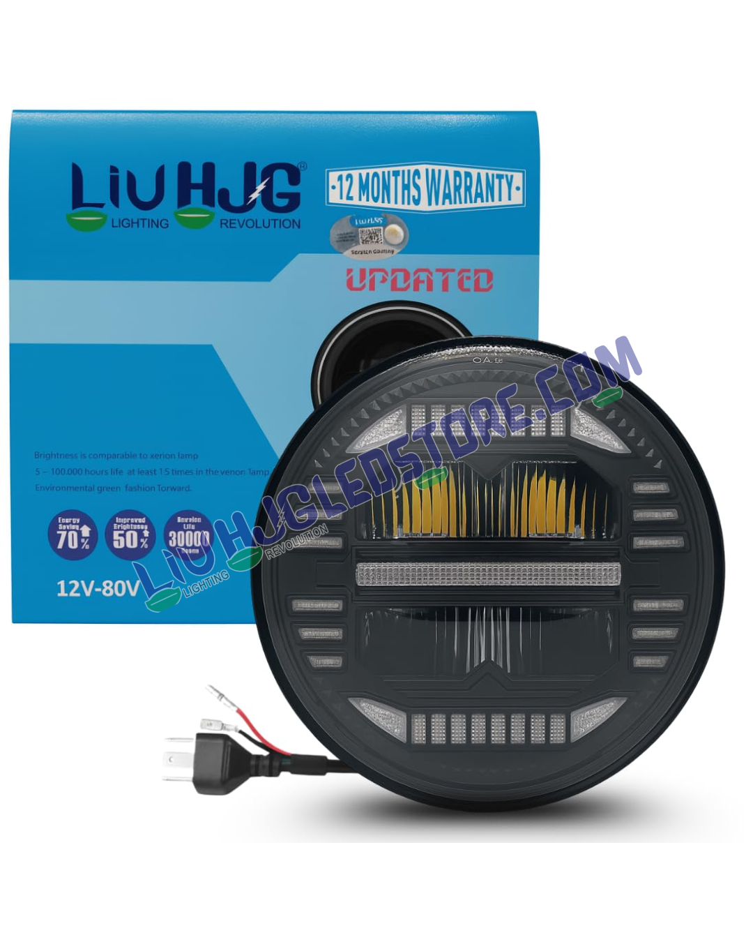HJG 7-Inch Minus Style LED Headlight – White Multi-Color 75–120W with CREE/Osram Chip, Compatible with Royal Enfield, Jeep, Thar & Gypsy